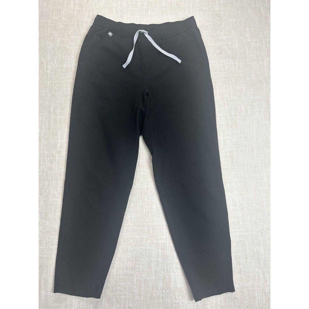 FIGS Black Scrub Pants Medium Stretch Drawstring Straight Leg Hemmed 27” Inseam
